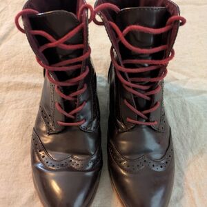 Leila Stone Burgundy Lace-Up Wingtip Boots